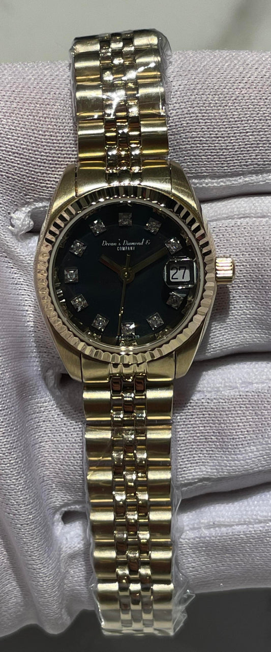 Ladies' Gold Black Diamond Dial Watch