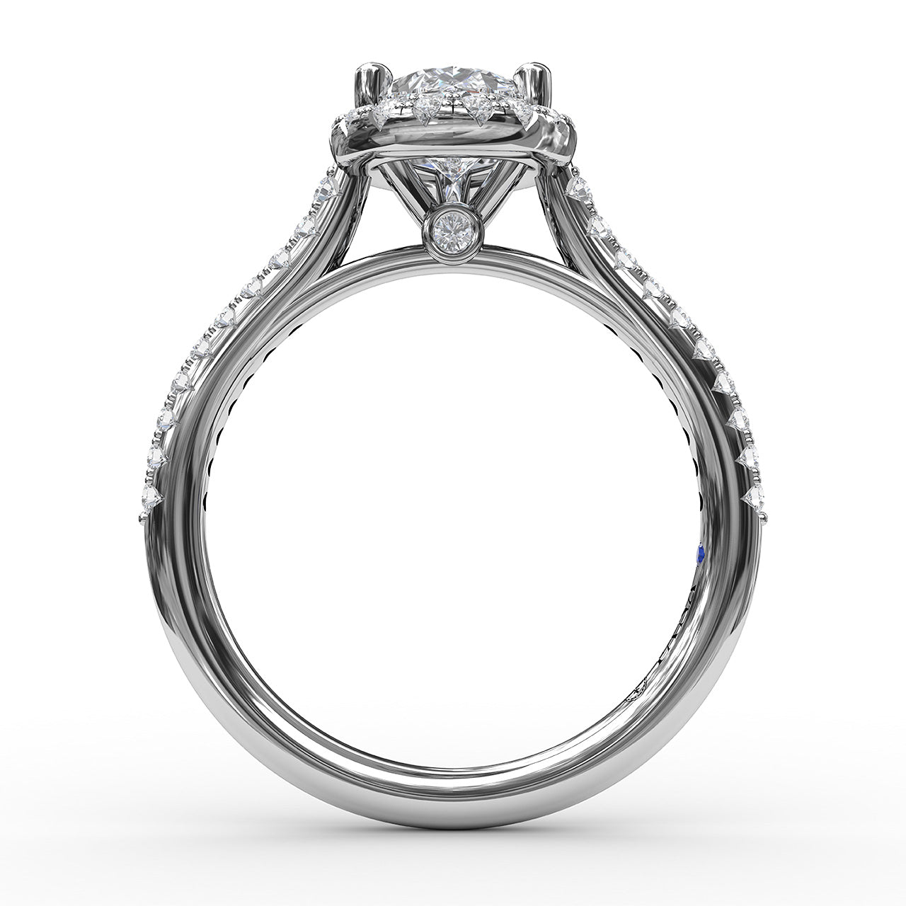 Delicate Pear Shaped Halo And Pave Band Engagement Ring