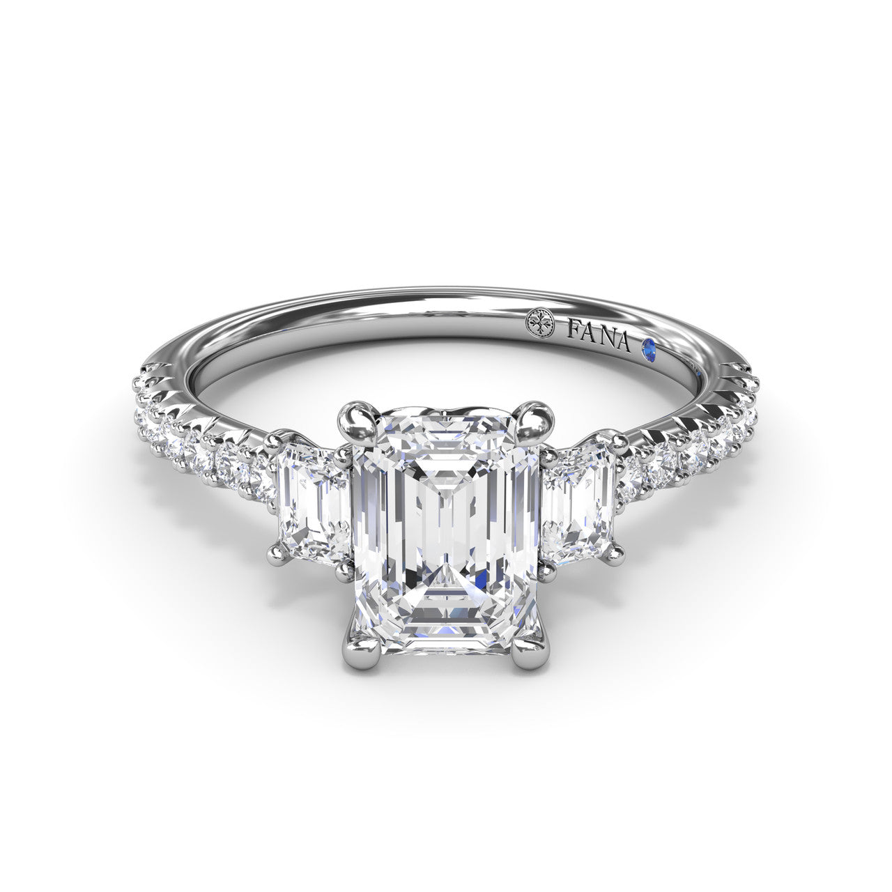Enchanted Three Stone Emerald Diamond Engagement Ring