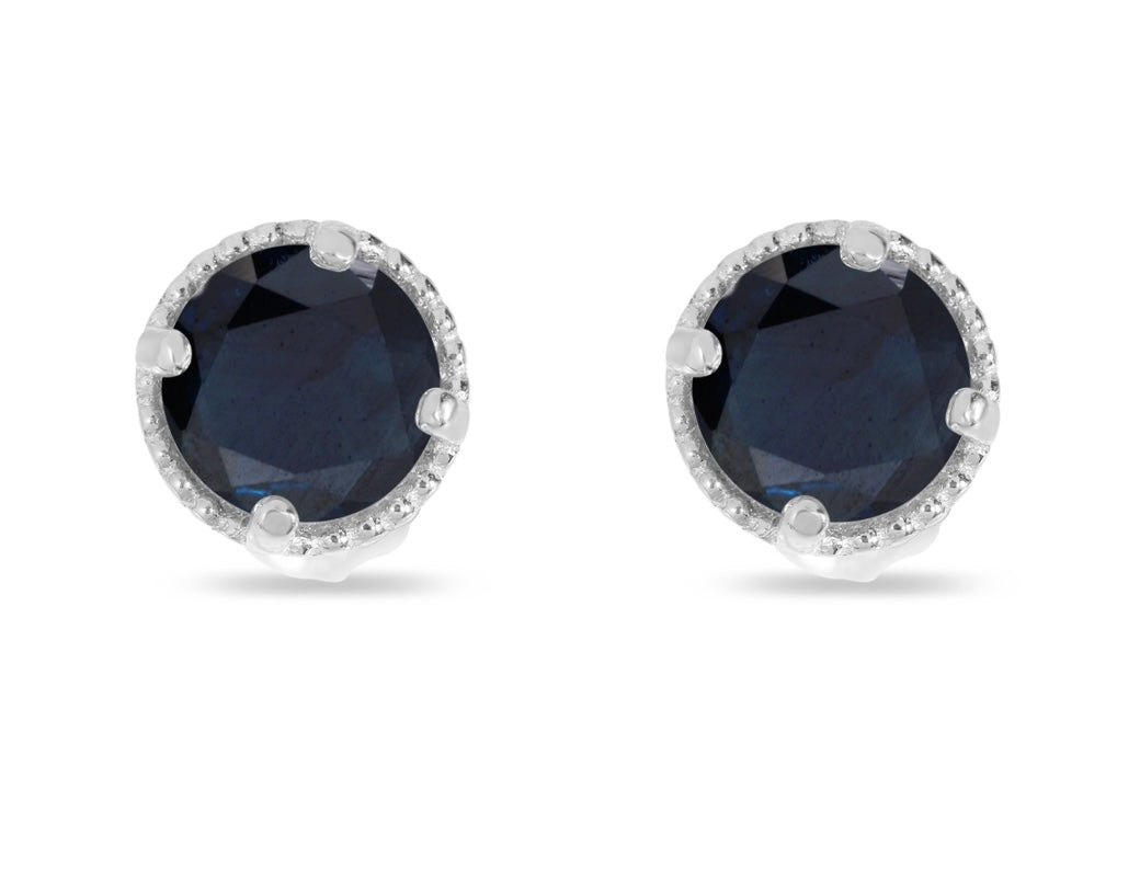 White Gold 4mm Round Sapphire Milgrain Halo Earrings