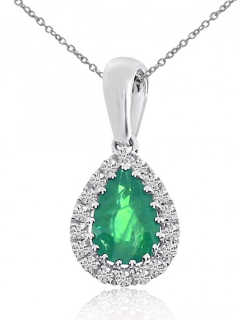 Pear Shape Emerald and Diamond Pendant