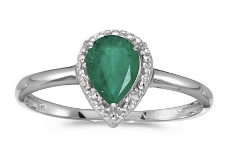 Pear Shape Emerald w/ Diamond Halo Ring