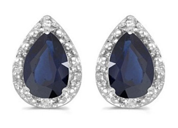 White Gold Pear Shape Sapphire and Diamond Earrings