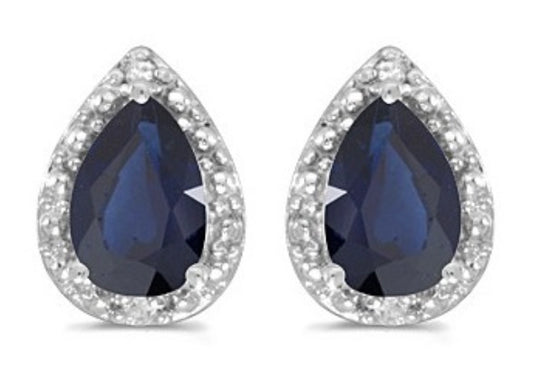 White Gold Pear Shape Sapphire and Diamond Earrings