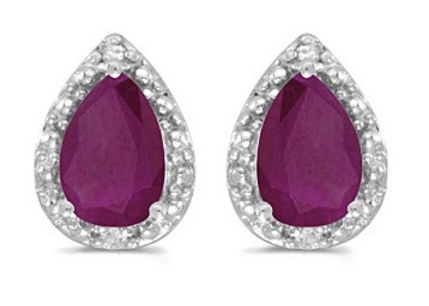 White Gold Pear Ruby and Diamond Earrings