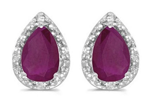 White Gold Pear Ruby and Diamond Earrings
