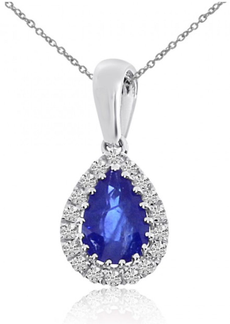 Pear Shape Sapphire and Diamond Pendant